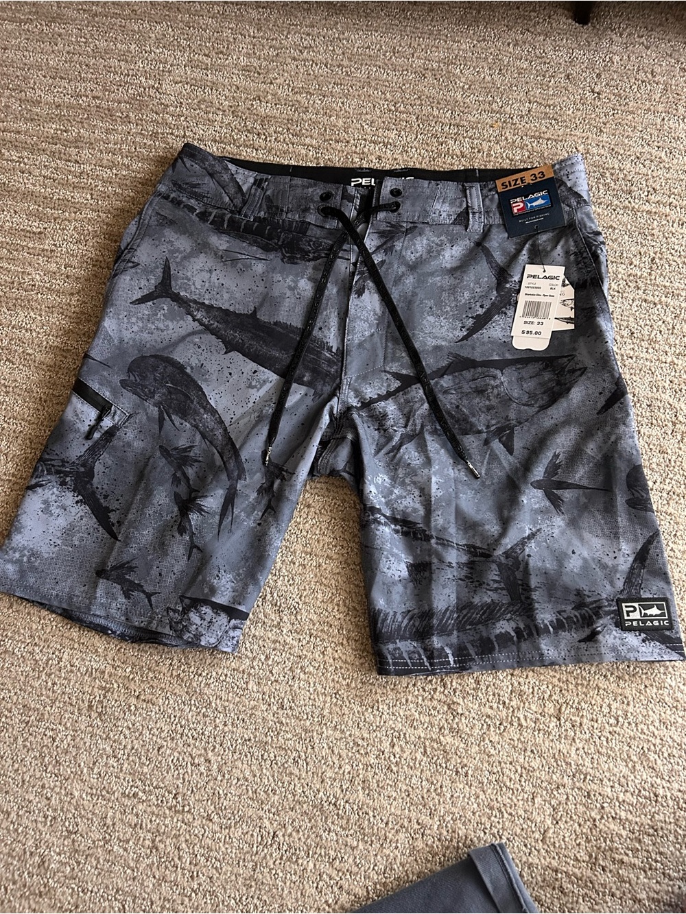 Pelagic Men's Gray/Black Marlin Print Board Shorts
